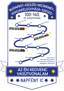 100-140. sz. vasútvonal – Budapest-Nyugati – Cegléd – Kecskemét – Kiskunfélegyháza – Szeged – Napfény IC